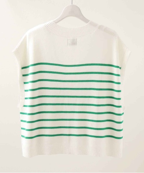 sara&cake（サラアンドケイク）の「12GボーダーVネックベスト（ベスト・レディース・グリーン/ブルー・FREE）」の4枚目の写真
