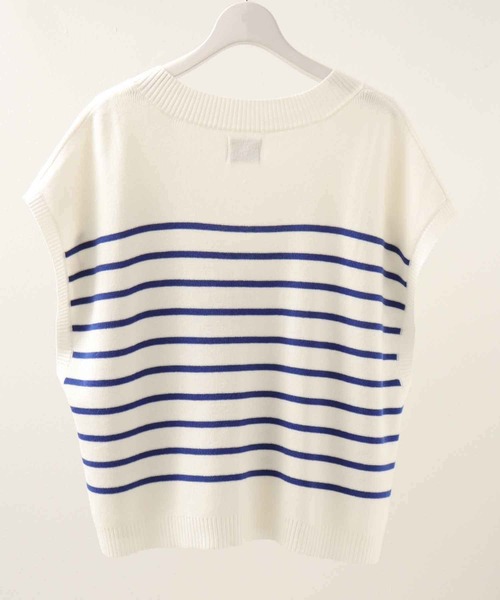 sara&cake（サラアンドケイク）の「12GボーダーVネックベスト（ベスト・レディース・グリーン/ブルー・FREE）」の9枚目の写真