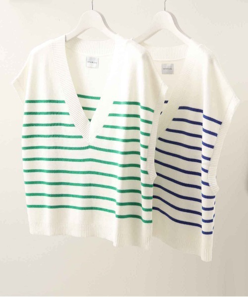 sara&cake（サラアンドケイク）の「12GボーダーVネックベスト（ベスト・レディース・グリーン/ブルー・FREE）」の10枚目の写真