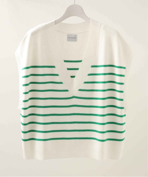 sara&cake（サラアンドケイク）の「12GボーダーVネックベスト（ベスト・レディース・グリーン/ブルー・FREE）」の15枚目の写真