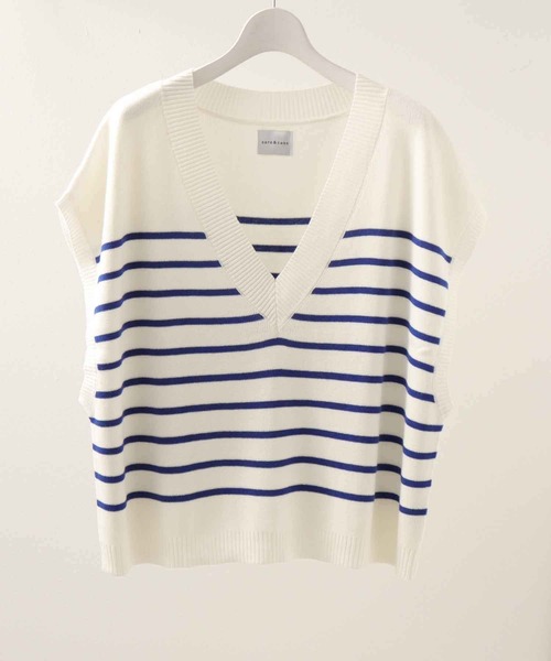 sara&cake（サラアンドケイク）の「12GボーダーVネックベスト（ベスト・レディース・グリーン/ブルー・FREE）」の12枚目の写真