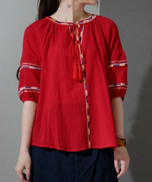 Sawa a la mode(サワアラモード)の「鮮やかビタミンカラーのエスニックブラウス(シャツ/ブラウス・レディース・イエロー/レッド・FREE)」の2枚目の写真
