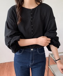 Diosfront | 2022AW　フロントボタンボリュウーム袖クルーネックブラウス(シャツ/ブラウス)