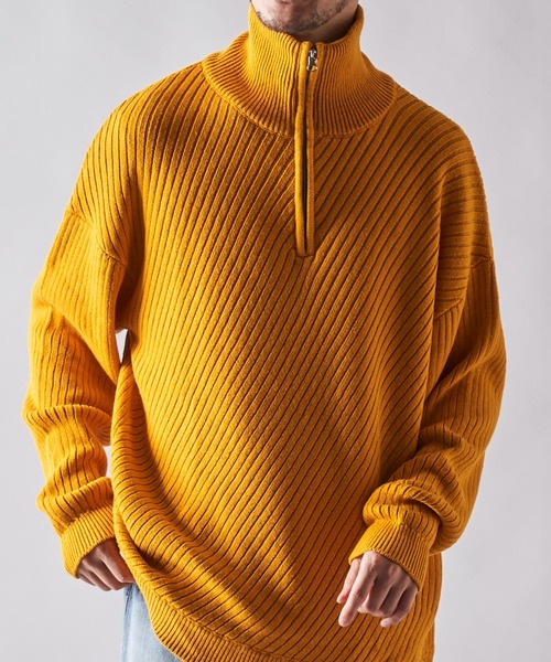 ADPOSION（アドポーション）の「ビッグシルエット スタンドハーフジップニット（ニット/セーター・メンズ・チャコールグレー/オフホワイト/ブルー/マスタード・MEDIUM/LARGE/X-LARGE）」の15枚目の写真