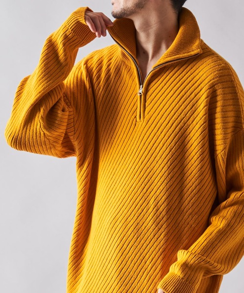 ADPOSION（アドポーション）の「ビッグシルエット スタンドハーフジップニット（ニット/セーター・メンズ・チャコールグレー/オフホワイト/ブルー/マスタード・MEDIUM/LARGE/X-LARGE）」の16枚目の写真