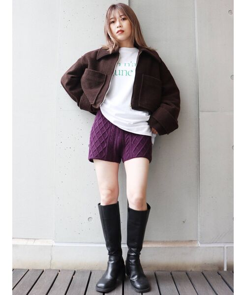 MURUA(ムルーア)の「ケーブルニットキュロット(スウェットパンツ・レディース・ブラック/パープル/ベージュ・FREE)」の16枚目の写真