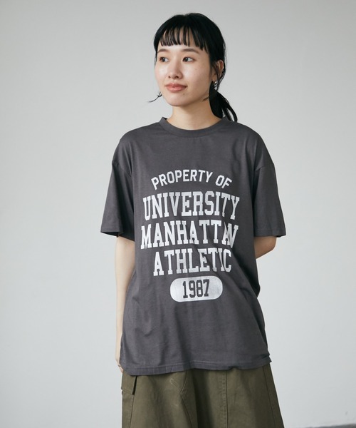 CRAFT STANDARD BOUTIQUE(クラフトスタンダードブティック)の「綿レーヨン天竺ベーシックプリントTEE *(Tシャツ/カットソー・レディース・グレイッシュベージュ/アイボリー/チャコールグレー/カーキ・M/L)」の1枚目の写真