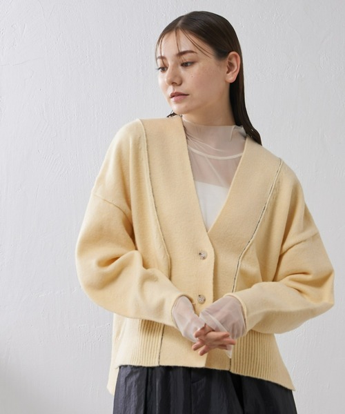 Lui's（ルイス）の「【カタログ掲載アイテム】配色ステッチショートカーディガン（カーディガン/ボレロ・レディース・パープル/オフホワイト/オレンジ/ブラック・FREE）」の2枚目の写真