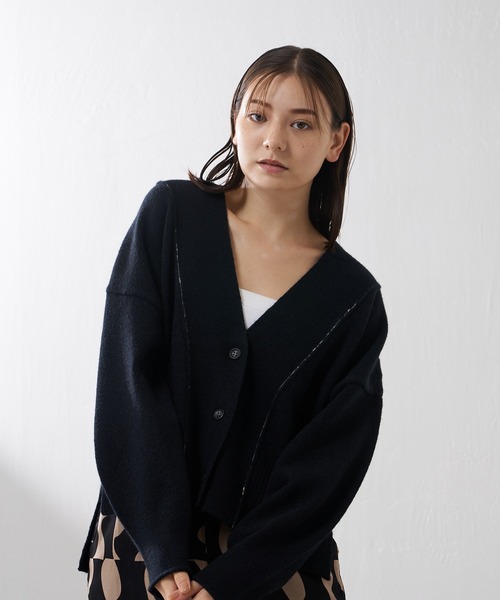 Lui's（ルイス）の「【カタログ掲載アイテム】配色ステッチショートカーディガン（カーディガン/ボレロ・レディース・パープル/オフホワイト/オレンジ/ブラック・FREE）」の11枚目の写真