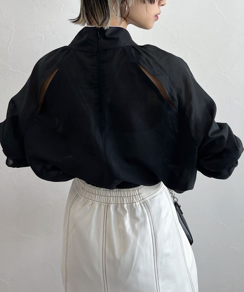 PAGEBOY（ページボーイ）の「CORE / シアーコードハイネックブラウス（シャツ/ブラウス・レディース・ブラック/オフホワイト・FREE）」の8枚目の写真