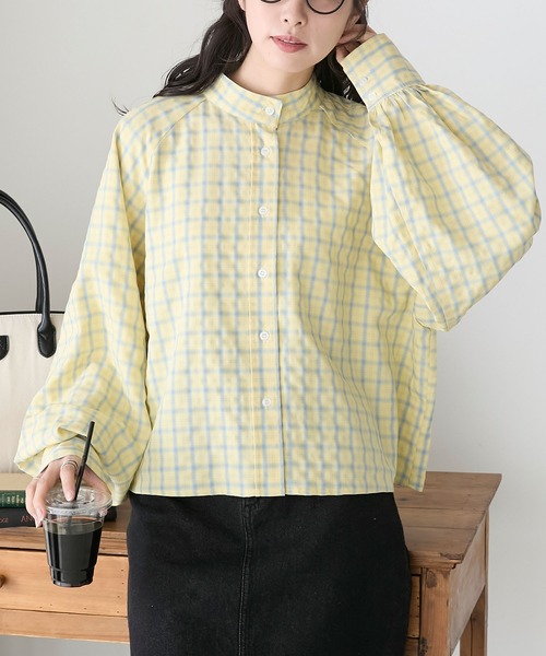 BONLECILL（ボンルシール）の「ラグランバンドカラークロップドシャツ（シャツ/ブラウス・レディース・ブラック/オフホワイト/ブルー/ネイビー/ネイビー系/ピンク/ネイビー系2/ブラウン系/ブルー系1/イエロー系1/ブラック系1/グリーン系1/ピンク系1・FREE）」の11枚目の写真