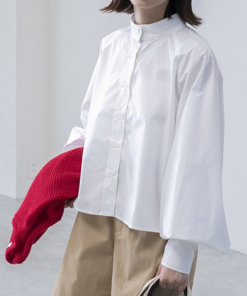 BONLECILL（ボンルシール）の「ラグランバンドカラークロップドシャツ（シャツ/ブラウス・レディース・ブラック/オフホワイト/ブルー/ネイビー/ネイビー系/ピンク/ネイビー系2/ブラウン系/ブルー系1/イエロー系1/ブラック系1/グリーン系1/ピンク系1・FREE）」の21枚目の写真