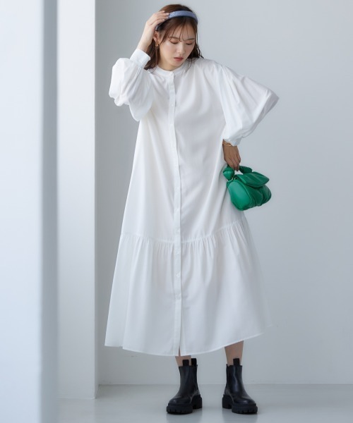 miclat（ミクラ）の「大きいサイズ 袖ボリュームシャツワンピース miclat（ワンピース・レディース・オフホワイト/カーキ・LL/3L/4L/L/5L）」の3枚目の写真