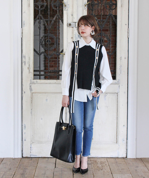 Cepica（セピカ）の「配色ベストSetシャツ（シャツ/ブラウス・レディース・ブラック・FREE）」の4枚目の写真