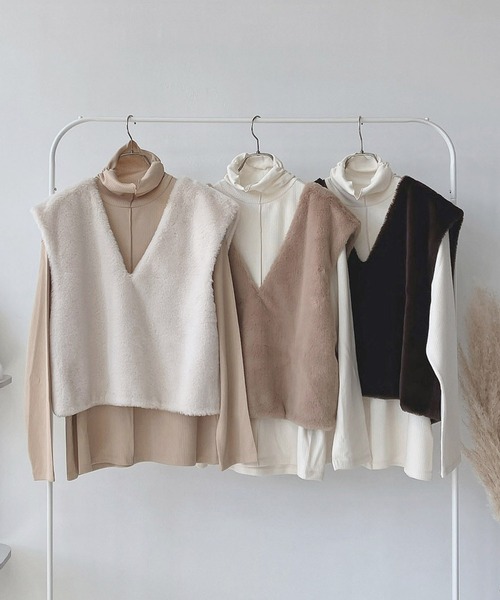 AS KNOW AS plus（アズノゥアズプラス）の「♪ファーベスト × リブプルオーバーセット（Tシャツ/カットソー・レディース・ブラウン/ベージュ/アイボリー・FREE）」の9枚目の写真