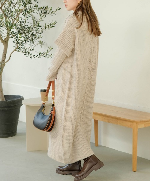 Bab（バブ）の「【低身長さんサイズあります】アームウォーマー付きニットワンピース（ワンピース・レディース・ライトグレー/モカ/アイボリー・S/M）」の8枚目の写真