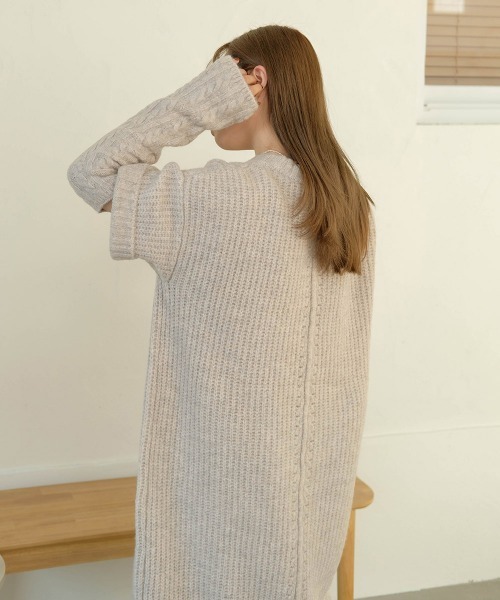 Bab（バブ）の「【低身長さんサイズあります】アームウォーマー付きニットワンピース（ワンピース・レディース・ライトグレー/モカ/アイボリー・S/M）」の11枚目の写真