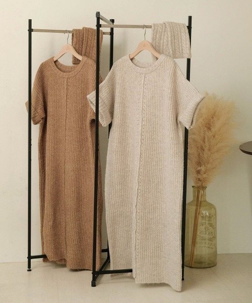 Bab（バブ）の「【低身長さんサイズあります】アームウォーマー付きニットワンピース（ワンピース・レディース・ライトグレー/モカ/アイボリー・S/M）」の17枚目の写真