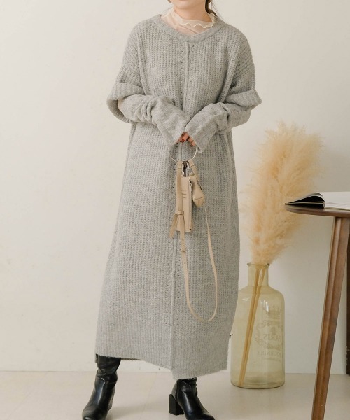 Bab（バブ）の「【低身長さんサイズあります】アームウォーマー付きニットワンピース（ワンピース・レディース・ライトグレー/モカ/アイボリー・S/M）」の18枚目の写真