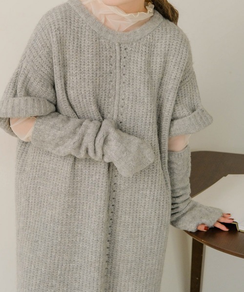 Bab（バブ）の「【低身長さんサイズあります】アームウォーマー付きニットワンピース（ワンピース・レディース・ライトグレー/モカ/アイボリー・S/M）」の19枚目の写真