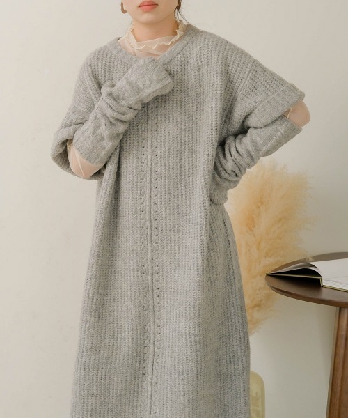 Bab（バブ）の「【低身長さんサイズあります】アームウォーマー付きニットワンピース（ワンピース・レディース・ライトグレー/モカ/アイボリー・S/M）」の20枚目の写真