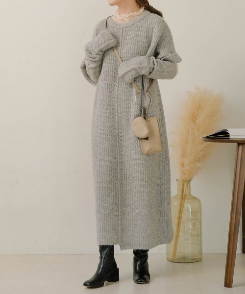 Bab（バブ）の「【低身長さんサイズあります】アームウォーマー付きニットワンピース（ワンピース・レディース・ライトグレー/モカ/アイボリー・S/M）」の21枚目の写真