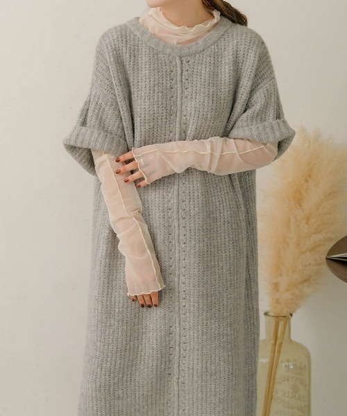 Bab（バブ）の「【低身長さんサイズあります】アームウォーマー付きニットワンピース（ワンピース・レディース・ライトグレー/モカ/アイボリー・S/M）」の22枚目の写真