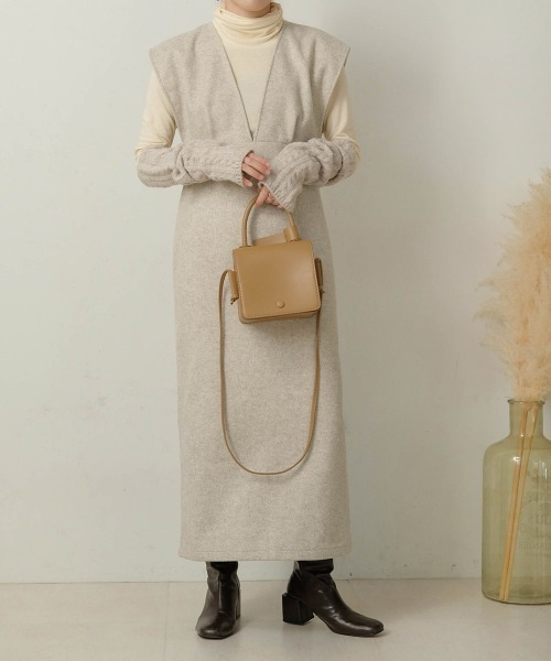 Bab（バブ）の「【低身長さんサイズあります】アームウォーマー付きニットワンピース（ワンピース・レディース・ライトグレー/モカ/アイボリー・S/M）」の15枚目の写真