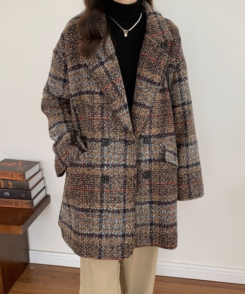 ABITOKYO(アビトーキョー)の「ビックシルエットダブルボタンチェック柄ピーコート(ピーコート・レディース・ブラウン/グレー/ベージュ/ネイビー・FREE)」の20枚目の写真