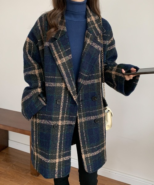 ABITOKYO(アビトーキョー)の「ビックシルエットダブルボタンチェック柄ピーコート(ピーコート・レディース・ブラウン/グレー/ベージュ/ネイビー・FREE)」の5枚目の写真