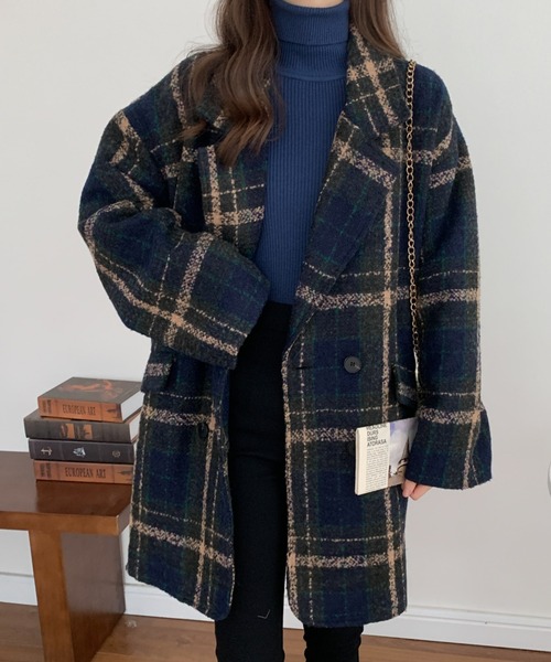 ABITOKYO(アビトーキョー)の「ビックシルエットダブルボタンチェック柄ピーコート(ピーコート・レディース・ブラウン/グレー/ベージュ/ネイビー・FREE)」の10枚目の写真