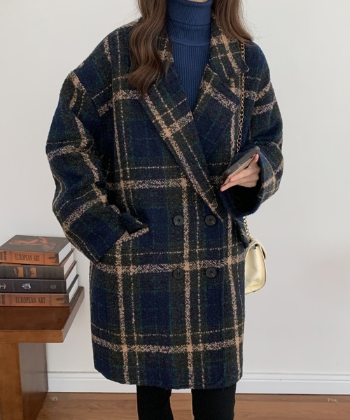 ABITOKYO(アビトーキョー)の「ビックシルエットダブルボタンチェック柄ピーコート(ピーコート・レディース・ブラウン/グレー/ベージュ/ネイビー・FREE)」の18枚目の写真