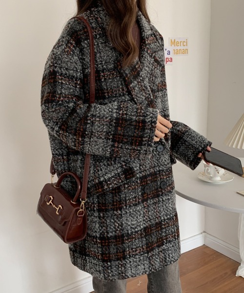 ABITOKYO(アビトーキョー)の「ビックシルエットダブルボタンチェック柄ピーコート(ピーコート・レディース・ブラウン/グレー/ベージュ/ネイビー・FREE)」の7枚目の写真