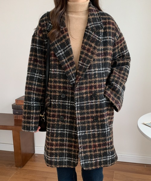 ABITOKYO(アビトーキョー)の「ビックシルエットダブルボタンチェック柄ピーコート(ピーコート・レディース・ブラウン/グレー/ベージュ/ネイビー・FREE)」の13枚目の写真