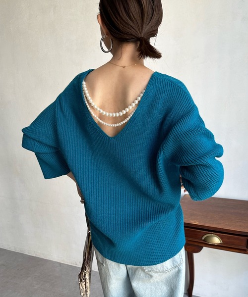 DouDou(ドゥドゥ)の「【WEB限定】パールネックレスフレアスリーブ(ニット/セーター・レディース・スカイブルー/ブラック/ライトグリーン・FREE)」の21枚目の写真