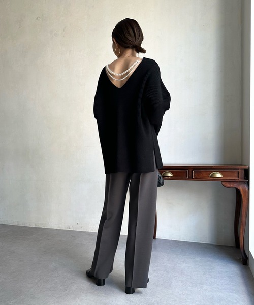 DouDou(ドゥドゥ)の「【WEB限定】パールネックレスフレアスリーブ(ニット/セーター・レディース・スカイブルー/ブラック/ライトグリーン・FREE)」の10枚目の写真