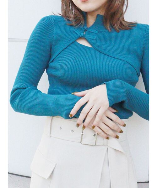 MURUA（ムルーア）の「チャイナタイトニット（ニット/セーター・レディース・グレー/ブルー/アクア/ブラック/ベージュ・FREE）」の5枚目の写真