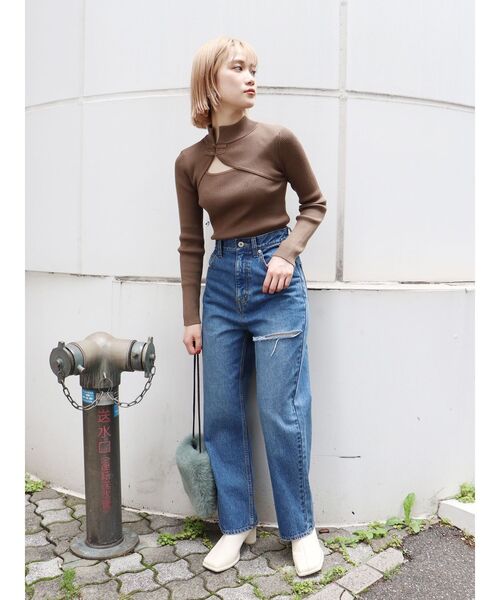 MURUA（ムルーア）の「チャイナタイトニット（ニット/セーター・レディース・グレー/ブルー/アクア/ブラック/ベージュ・FREE）」の16枚目の写真