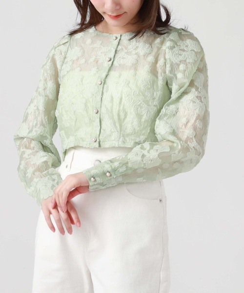 archives(アルシーヴ)の「オーガンジャガードカーディガン(シャツ/ブラウス・レディース・ブラック/アイボリー/オフホワイト/ミント・MEDIUM)」の4枚目の写真