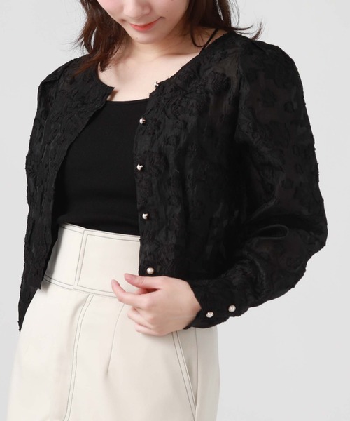 archives(アルシーヴ)の「オーガンジャガードカーディガン(シャツ/ブラウス・レディース・ブラック/アイボリー/オフホワイト/ミント・MEDIUM)」の3枚目の写真