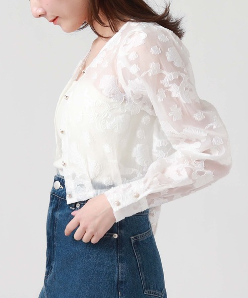 archives(アルシーヴ)の「オーガンジャガードカーディガン(シャツ/ブラウス・レディース・ブラック/アイボリー/オフホワイト/ミント・MEDIUM)」の7枚目の写真