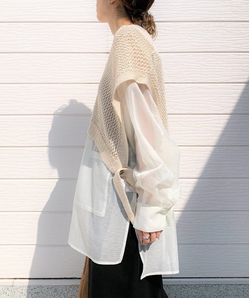 Q（キュー）の「メッシュニットベスト（ベスト・レディース・ブラック/ベージュ・MEDIUM）」の8枚目の写真