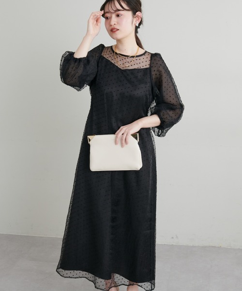 natural couture（ナチュラルクチュール）の「オケージョン対応可能 / オーガンジードビードットワンピース（ドレス・レディース・ブラック/グレー/ピンクベージュ・MEDIUM/LARGE）」の4枚目の写真