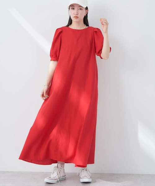 earth music&ecology(アースミュージックアンドエコロジー)の「リサイクルポリエステルブレンドAラインワンピース(ワンピース・レディース・ブルー/ブラック/レッド/グリーン・FREE)」の4枚目の写真