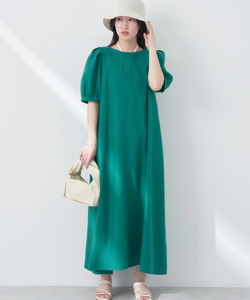 earth music&ecology(アースミュージックアンドエコロジー)の「リサイクルポリエステルブレンドAラインワンピース(ワンピース・レディース・ブルー/ブラック/レッド/グリーン・FREE)」の2枚目の写真