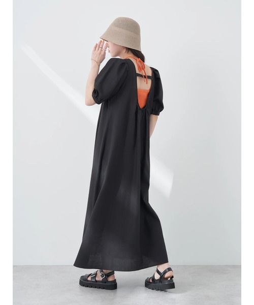 earth music&ecology(アースミュージックアンドエコロジー)の「リサイクルポリエステルブレンドAラインワンピース(ワンピース・レディース・ブルー/ブラック/レッド/グリーン・FREE)」の5枚目の写真