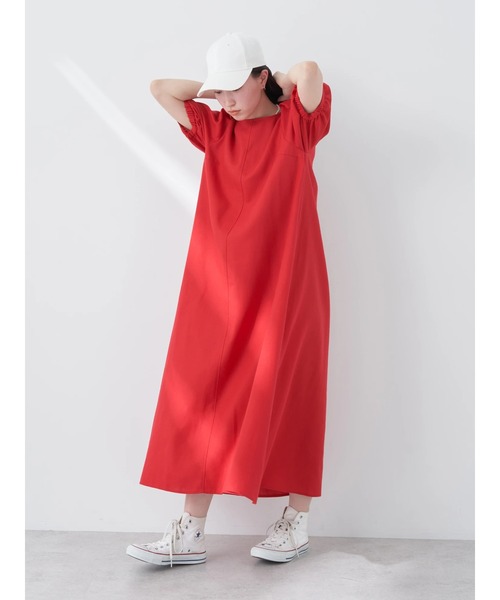 earth music&ecology(アースミュージックアンドエコロジー)の「リサイクルポリエステルブレンドAラインワンピース(ワンピース・レディース・ブルー/ブラック/レッド/グリーン・FREE)」の8枚目の写真