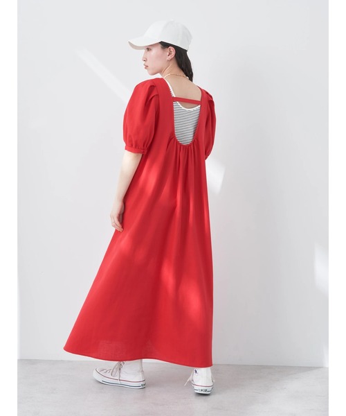 earth music&ecology(アースミュージックアンドエコロジー)の「リサイクルポリエステルブレンドAラインワンピース(ワンピース・レディース・ブルー/ブラック/レッド/グリーン・FREE)」の10枚目の写真