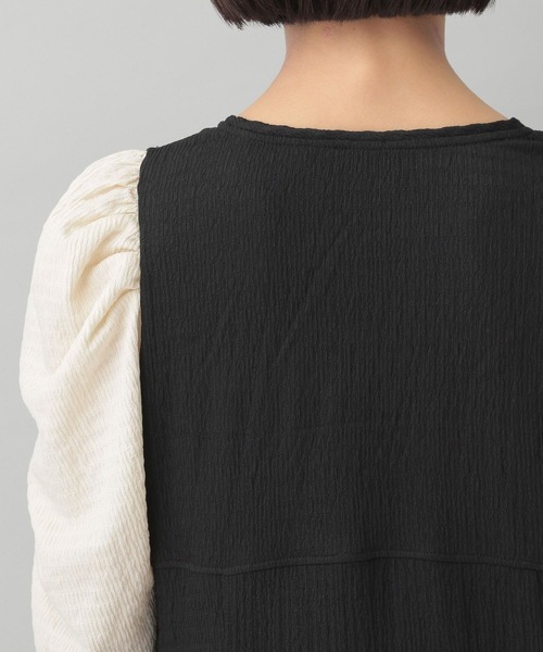 e/rm（イーアールエム）の「【e/rm】テクスチャーパフVネックドレス_5分袖（ワンピース・レディース・ブラック/ブラック系その他2/ブラウン/ダークネイビー/グレー・FREE）」の13枚目の写真
