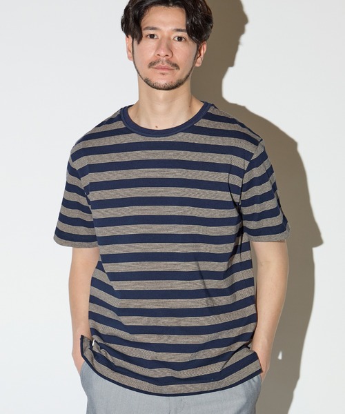 UNION STATION(ユニオンステーション)の「天竺編みミジンボーダーTシャツ(Tシャツ/カットソー・メンズ・ホワイト/ネイビー・L/LL/M)」の2枚目の写真